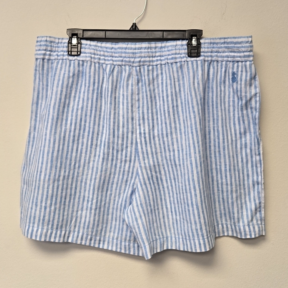 Tommy Bahama Ocean Surf High Rise Linen Easy Shorts Glass Bead Blue Stripe XL - Picture 4 of 9